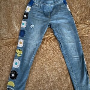 Coco + Carmen Blue Floral Embroidered Skinny Jeans